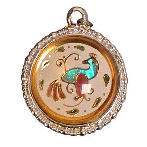 Vintage Pennsylvania Dutch Bird Flower Pendant Charm Reversible